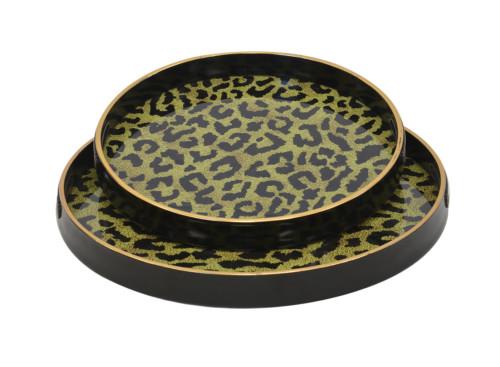 Tru Outdoor Luxury Glass Serving Tray Round Set of 2 (Colour Neon Leopard Skin) product_description Serving Trays.