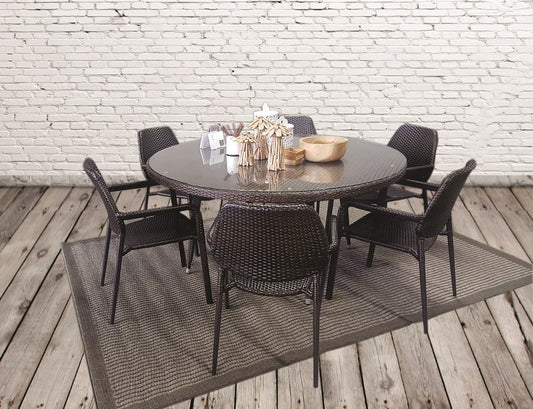 Tru Outdoor Luxury Panterra 7 Piece Round Outdoor Dining Set without cushions (Colour Wood Series) product_description Outdoor Dining.