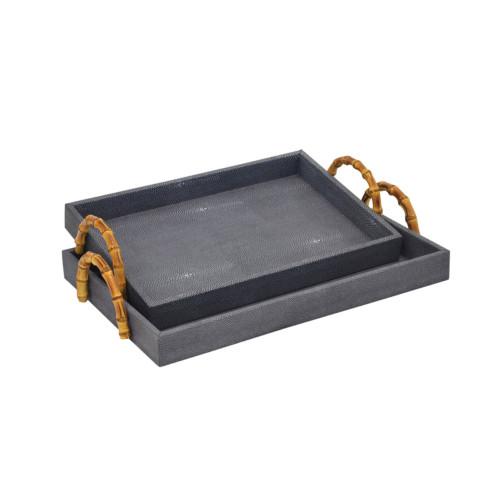 Tru Outdoor Luxury Shagreen  Serving Tray with Bamboo handle Set of 2 (Colour Blue) product_description Serving Trays.